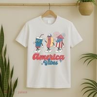 4th Of July America Vibes Hotdog Fireworks Food Retro T-Shirt thumb 2