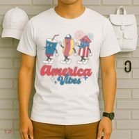 4th Of July America Vibes Hotdog Fireworks Food Retro T-Shirt thumb 6