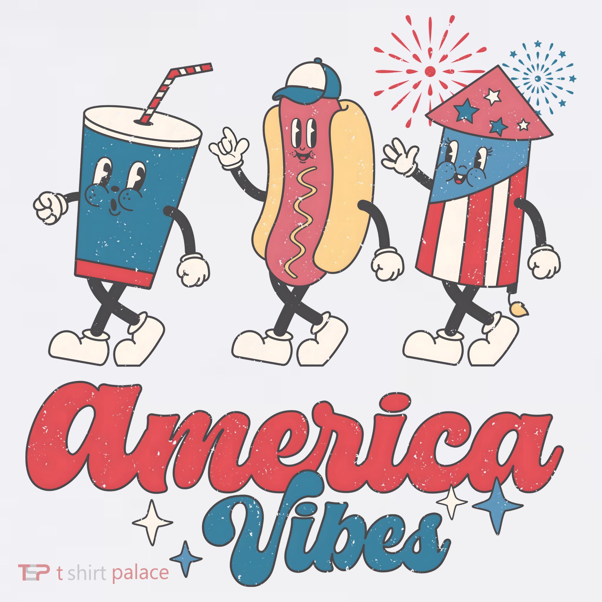 4th Of July America Vibes Hotdog Fireworks Food Retro T-Shirt