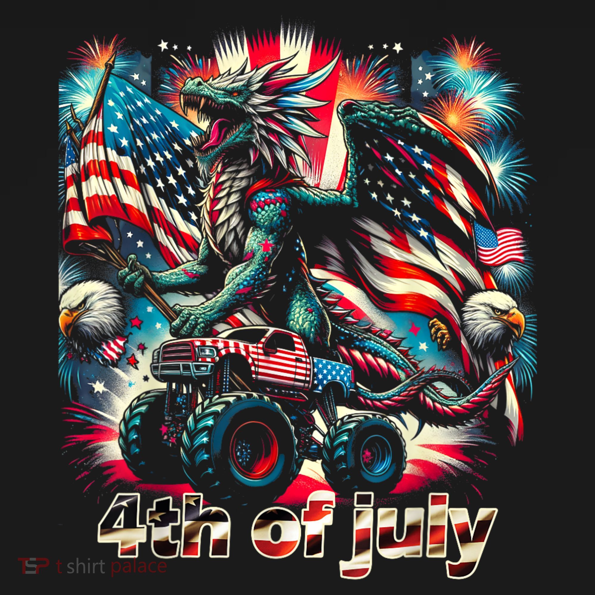 4th Of July Dragon Monster Truck Bald Eagle American Flag Women's Hoodie