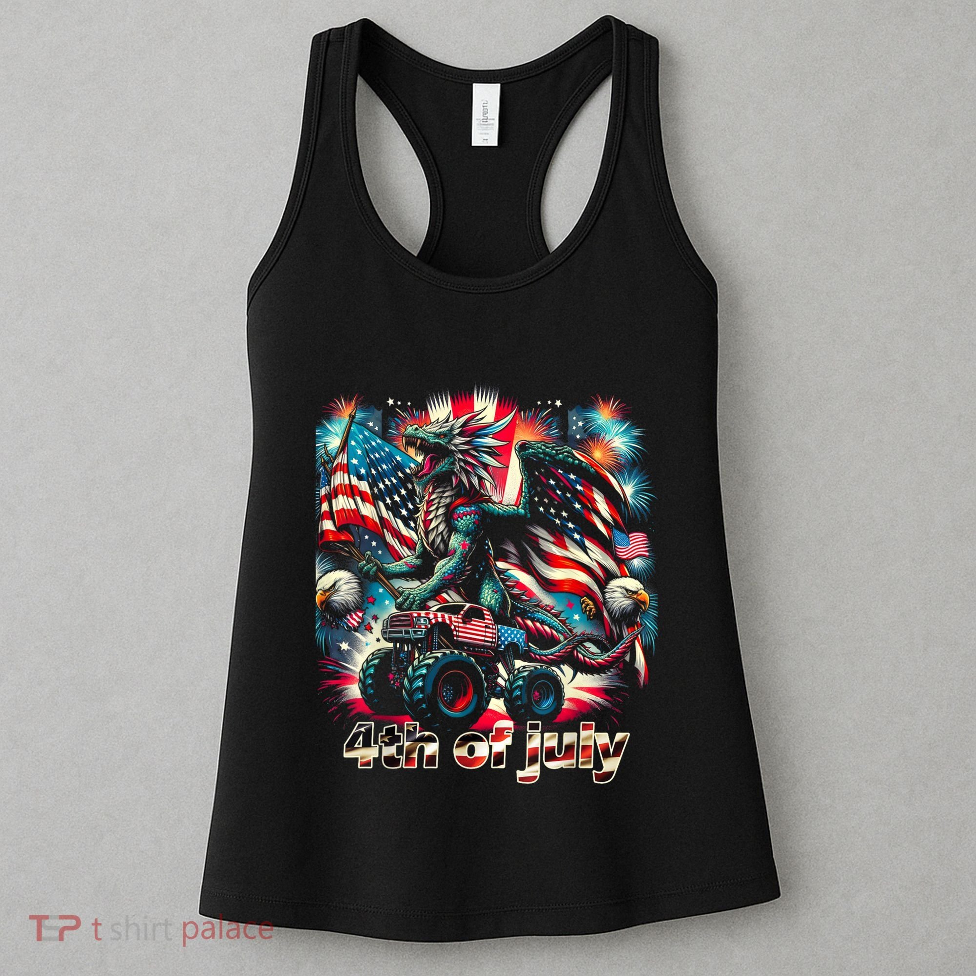 4th Of July Dragon Monster Truck Bald Eagle American Flag Women's Tank Top