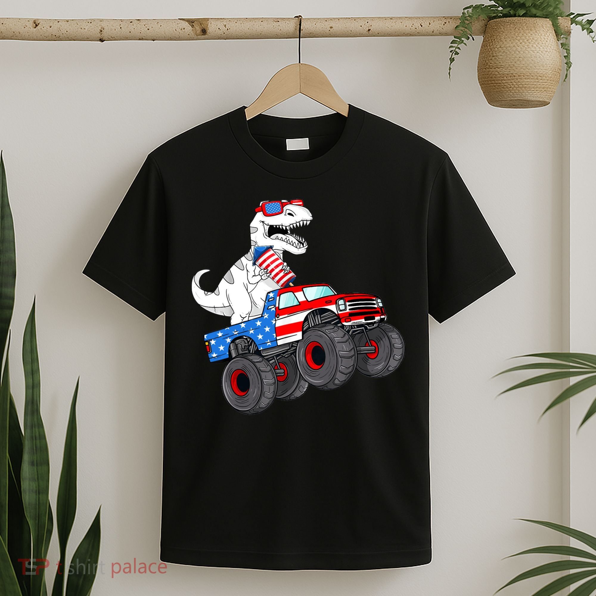 4th Of July T Rex Dino Trex Dinosaur Monster Truck Fireworks T-Shirt