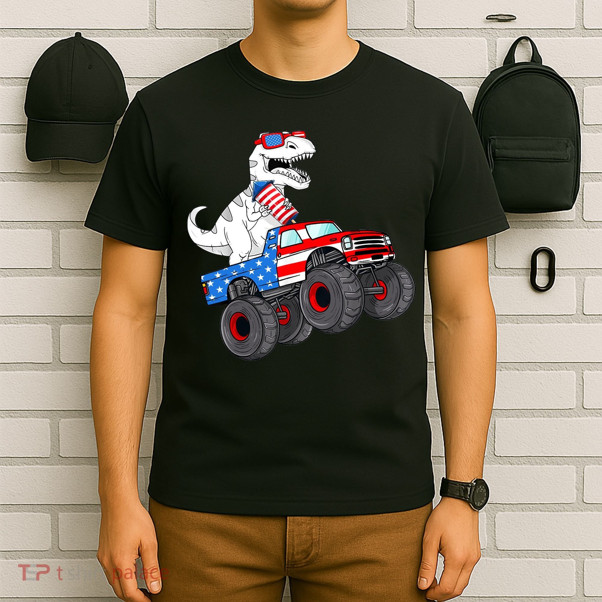 4th Of July T Rex Dino Trex Dinosaur Monster Truck Fireworks T-Shirt