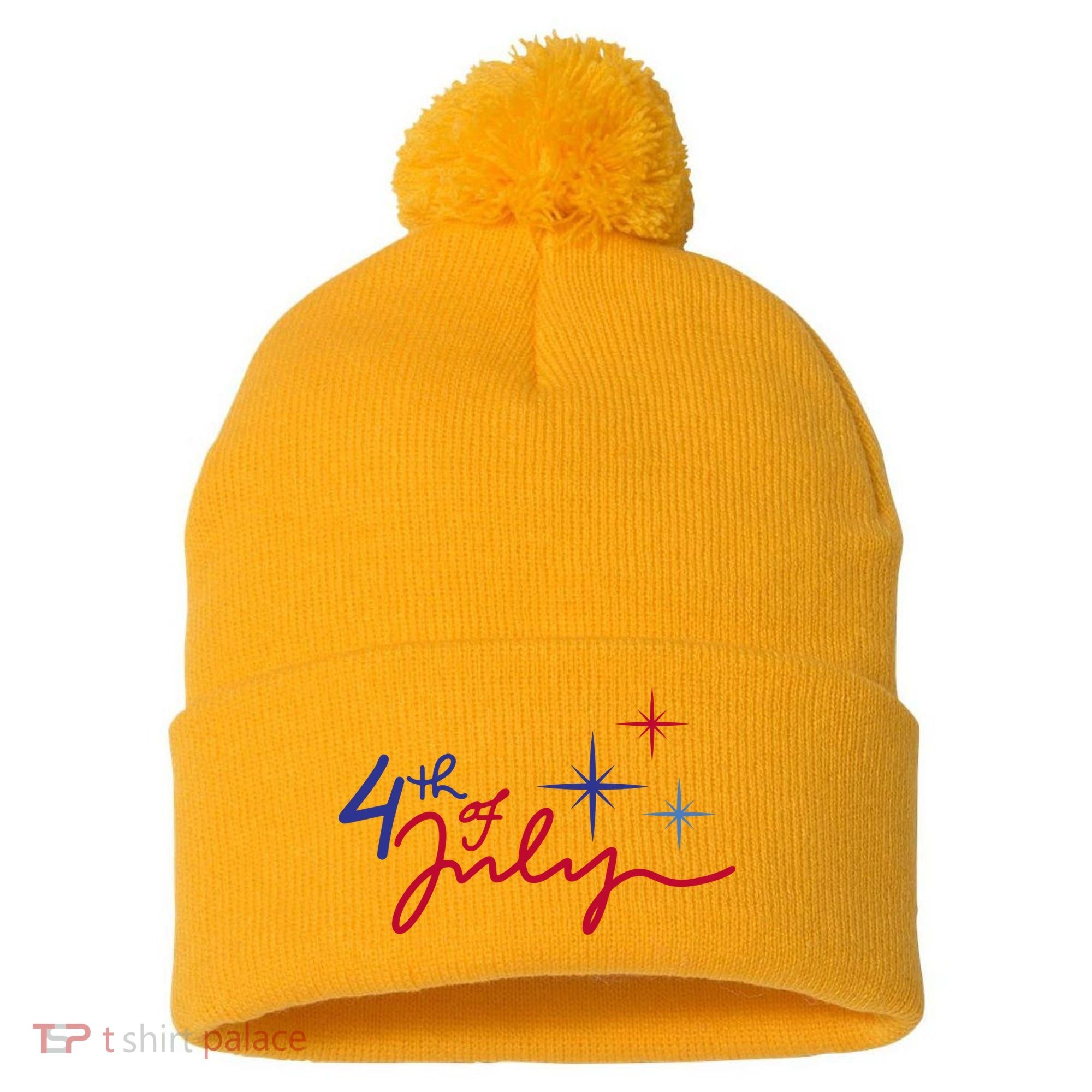 4th Of July Celebration Cute Pom Pom 12in Knit Beanie