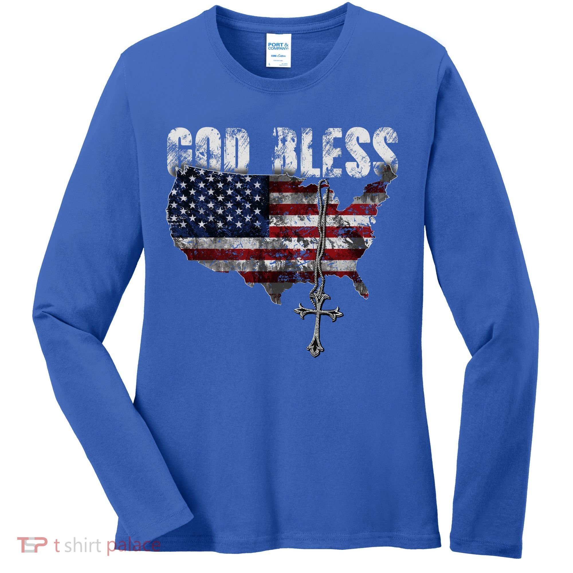 4th Of July American Flag God Bless America Women's Long Sleeve Shirt