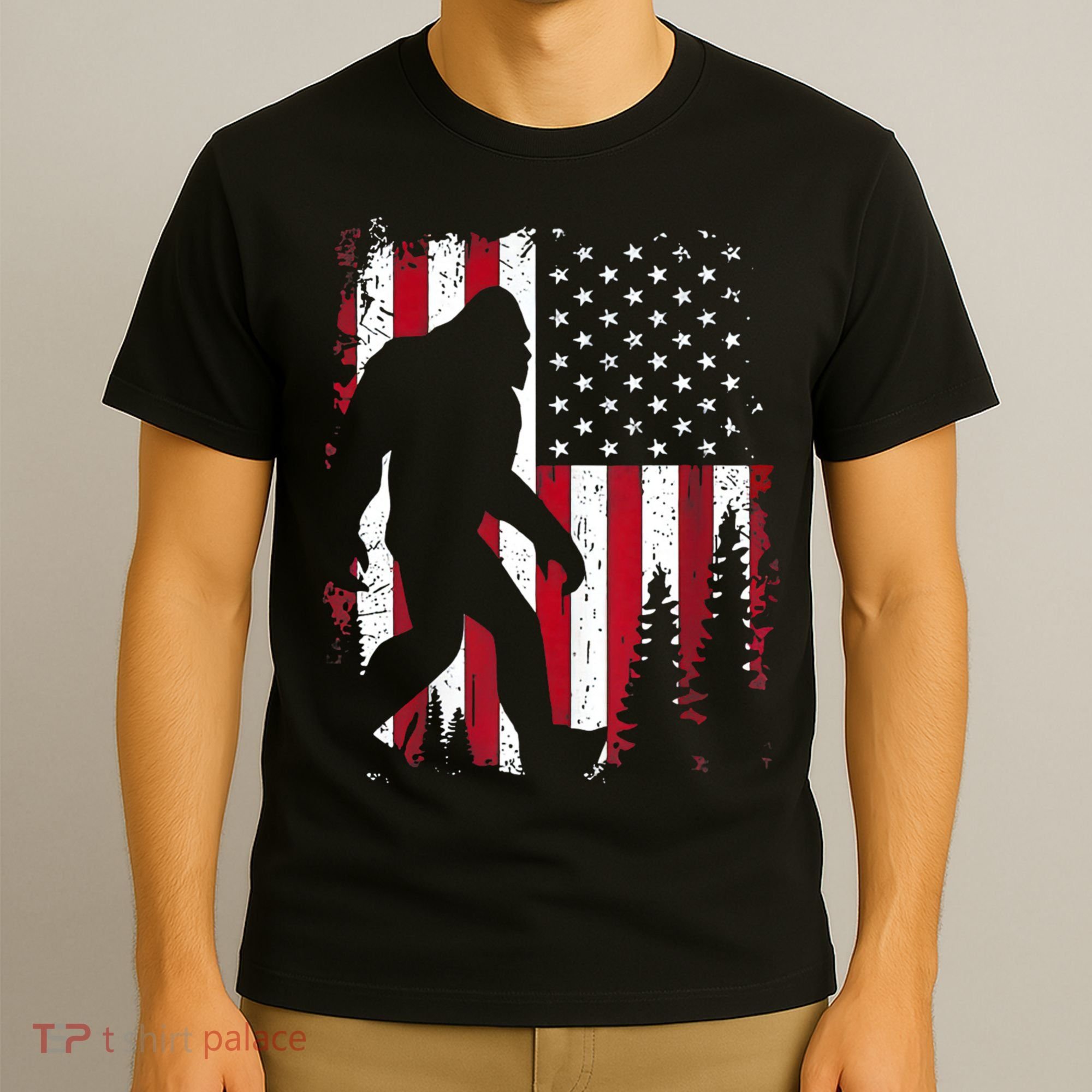 4th Of July Bigfoot Sasquatch American Flag Patriotic T-Shirt