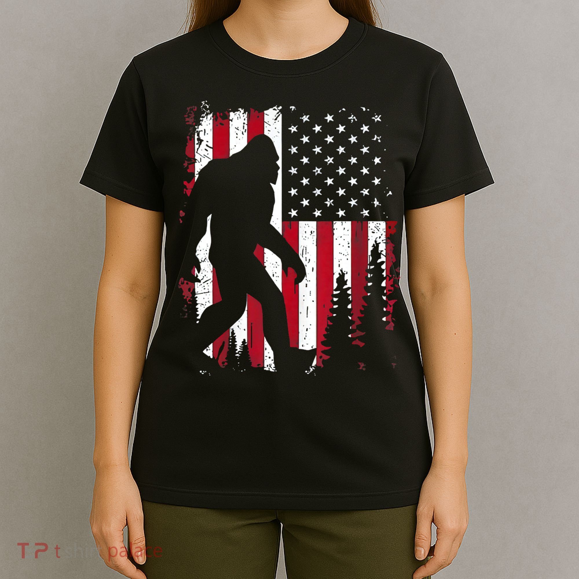 4th Of July Bigfoot Sasquatch American Flag Patriotic T-Shirt