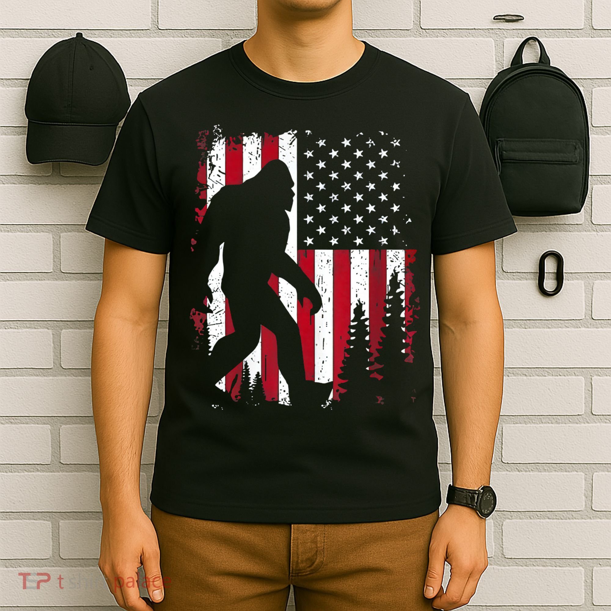 4th Of July Bigfoot Sasquatch American Flag Patriotic T-Shirt