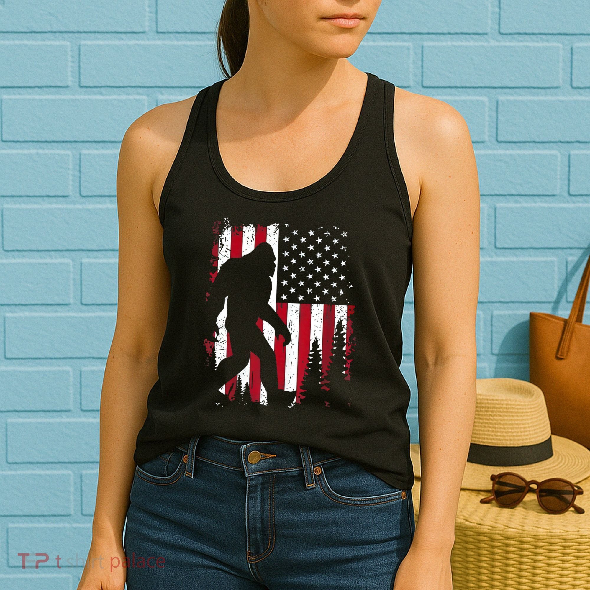 4th Of July Bigfoot Sasquatch American Flag Patriotic Women's Tank Top