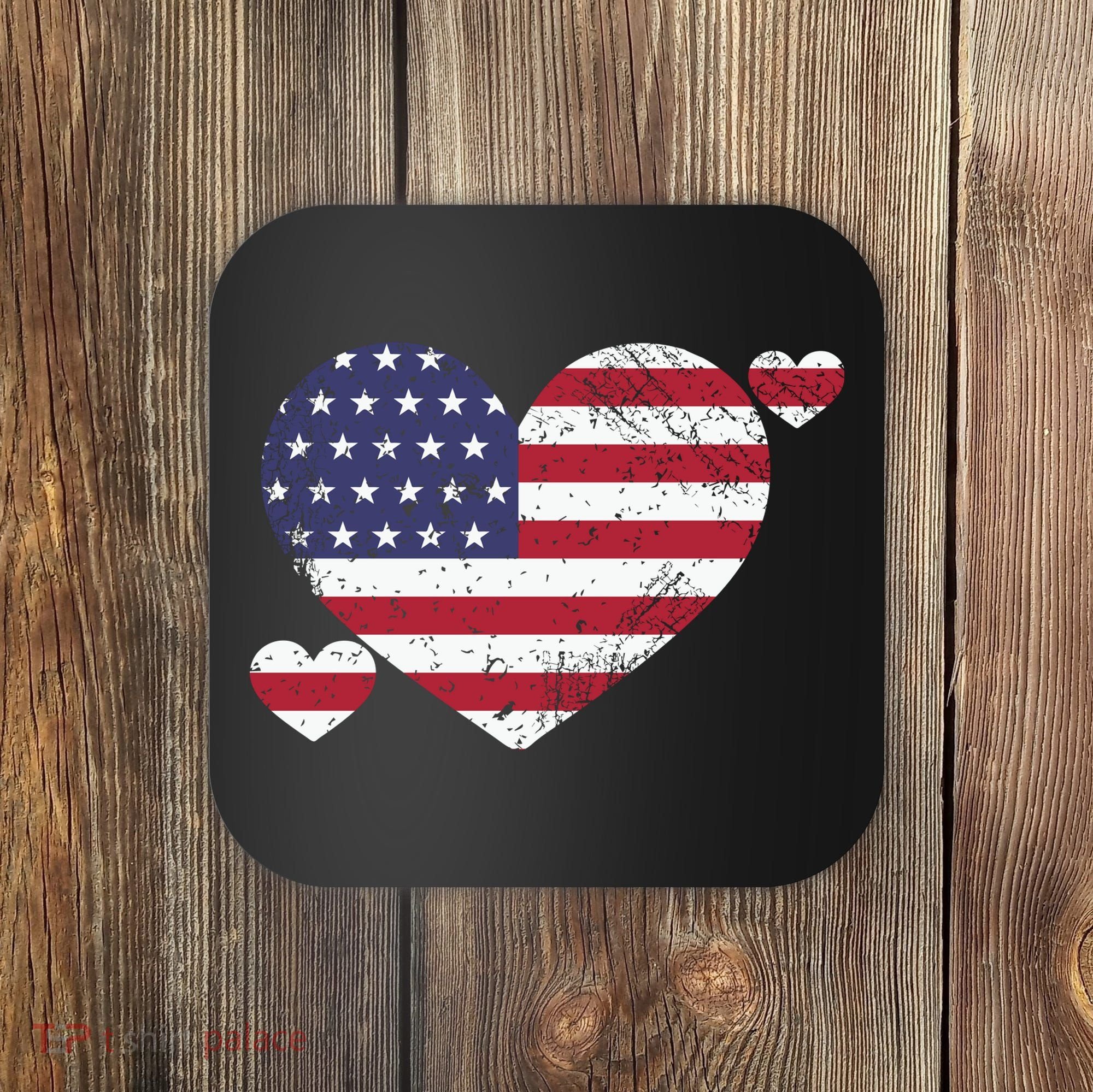 4th Of July American Heart Flag Coaster