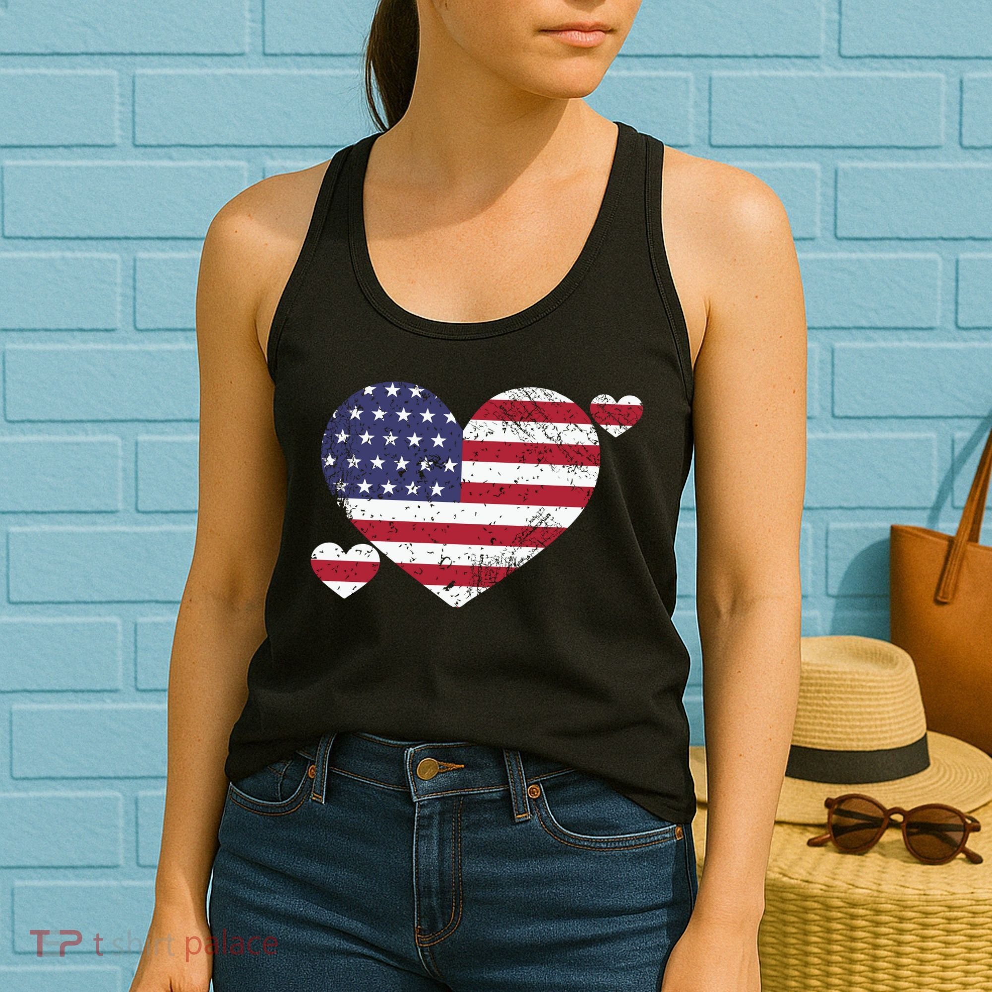 4th Of July American Heart Flag Women's Tank Top