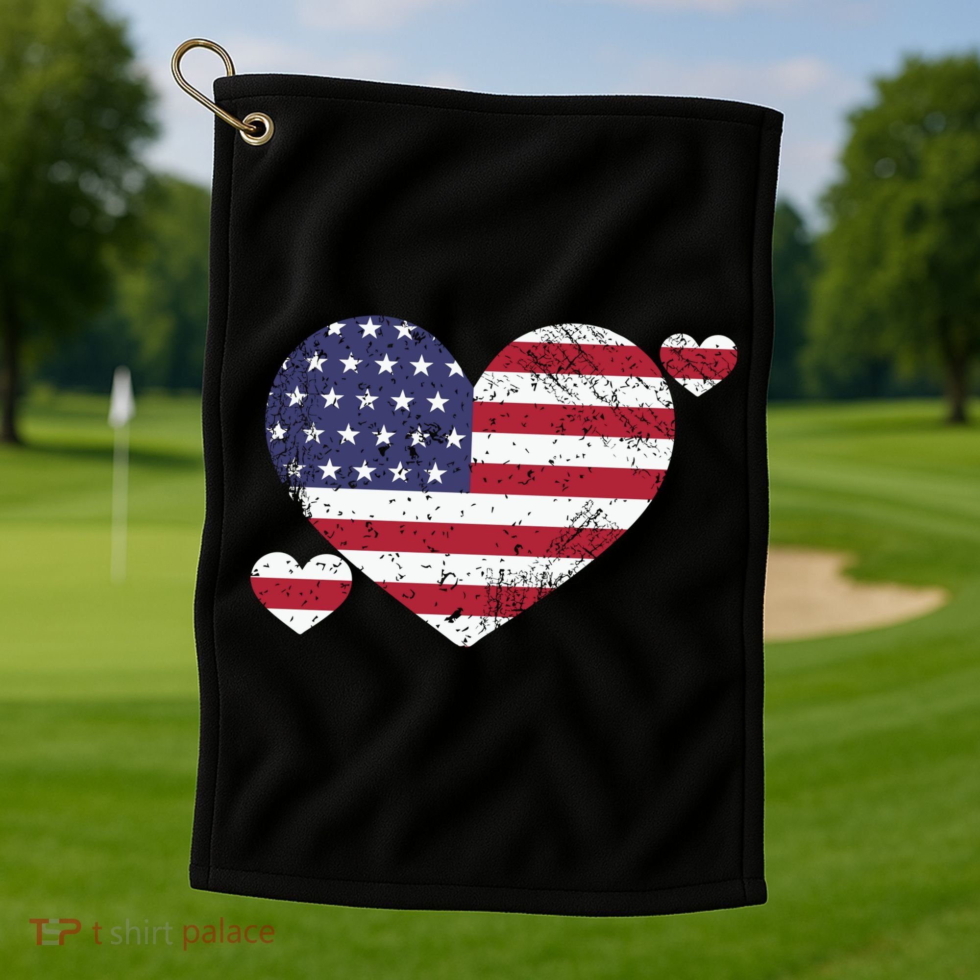 4th Of July American Heart Flag Golf Towel
