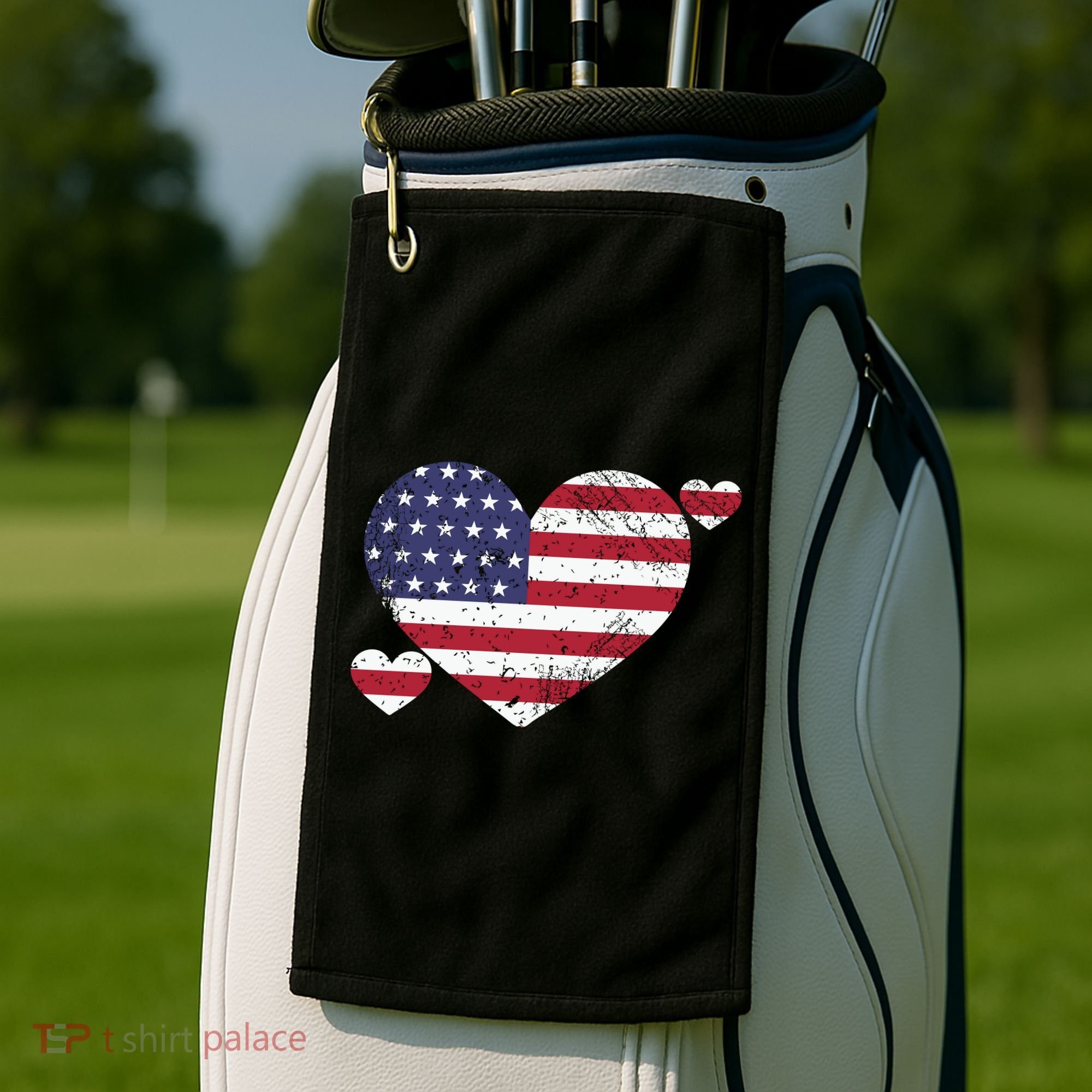 4th Of July American Heart Flag Golf Towel