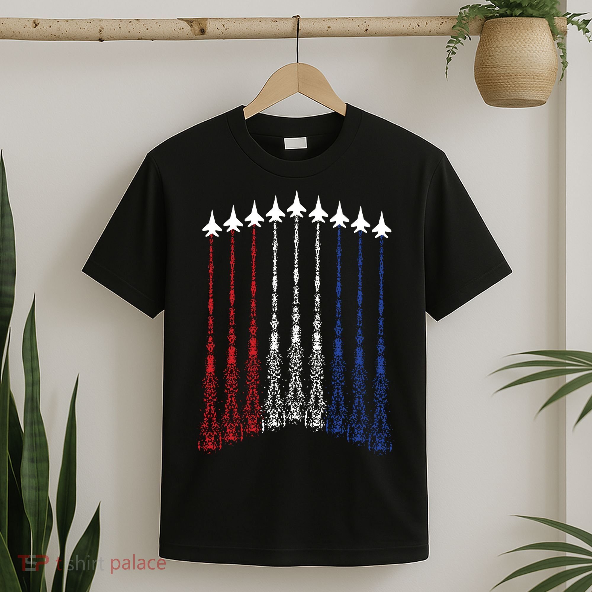 4th Of July Fighter Jet Airplane Red White Blue In The Sky T-Shirt