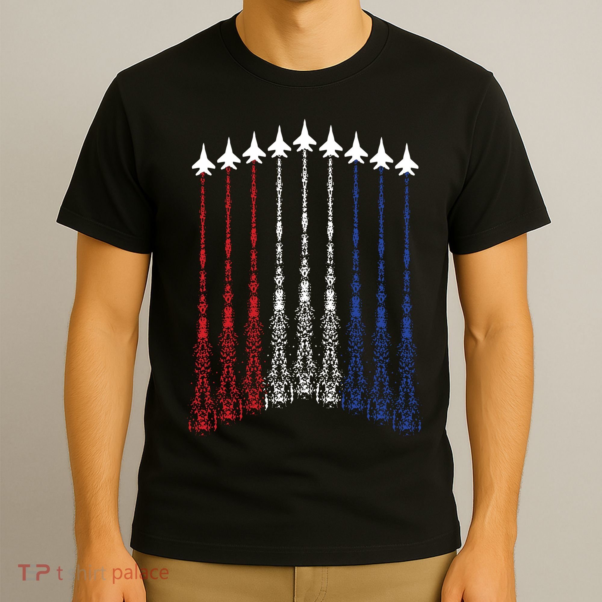 4th Of July Fighter Jet Airplane Red White Blue In The Sky T-Shirt