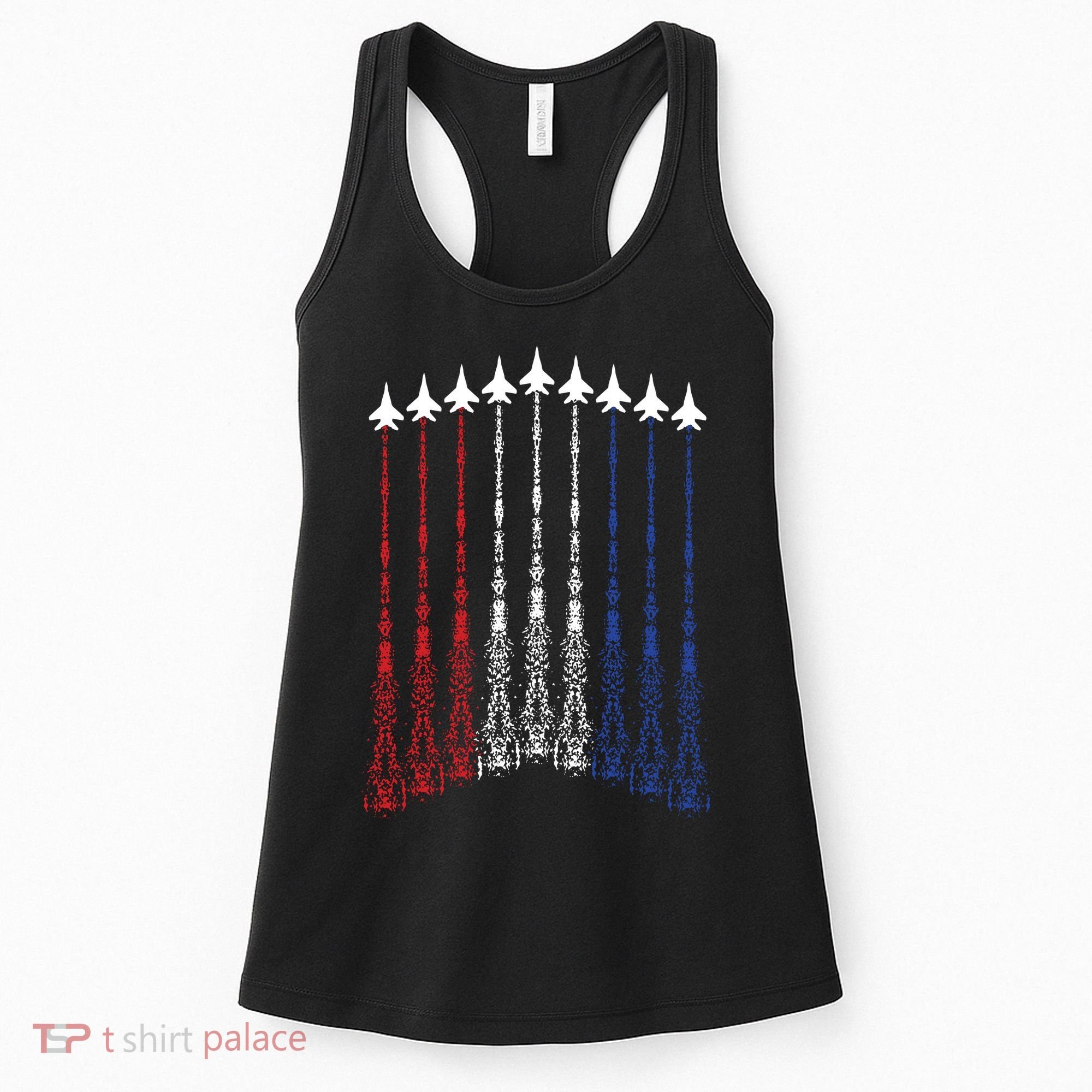 4th Of July Fighter Jet Airplane Red White Blue In The Sky Women's Tank Top
