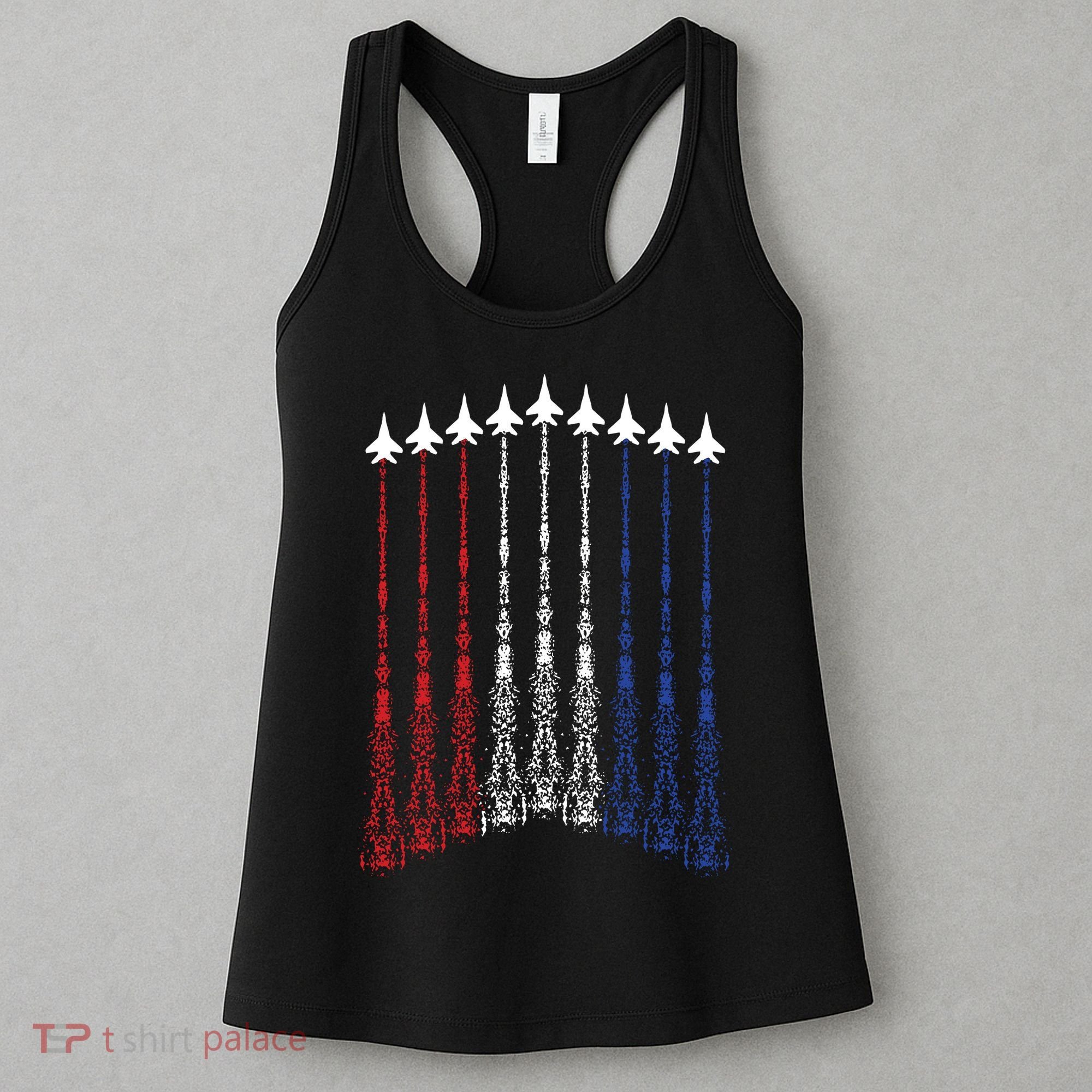 4th Of July Fighter Jet Airplane Red White Blue In The Sky Women's Tank Top