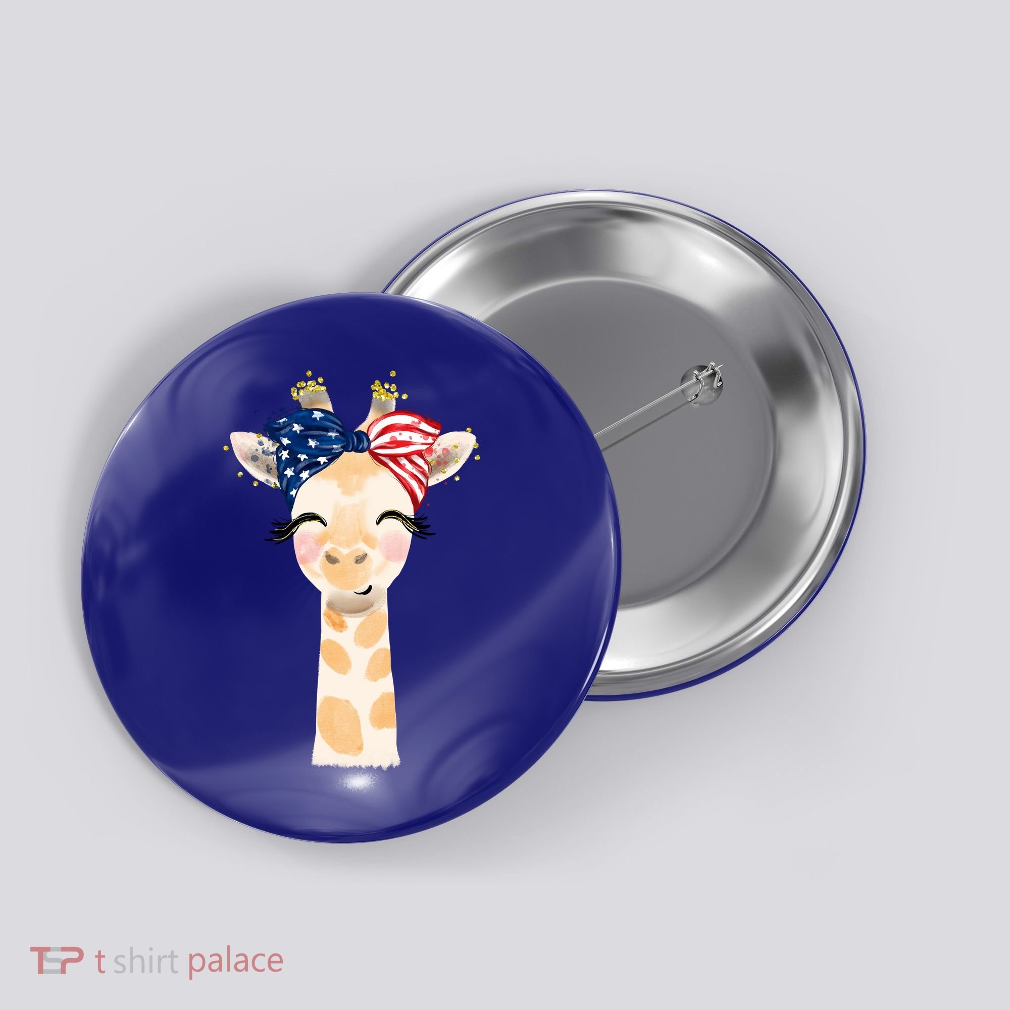 4th Of July Usa Giraffe Cute Button