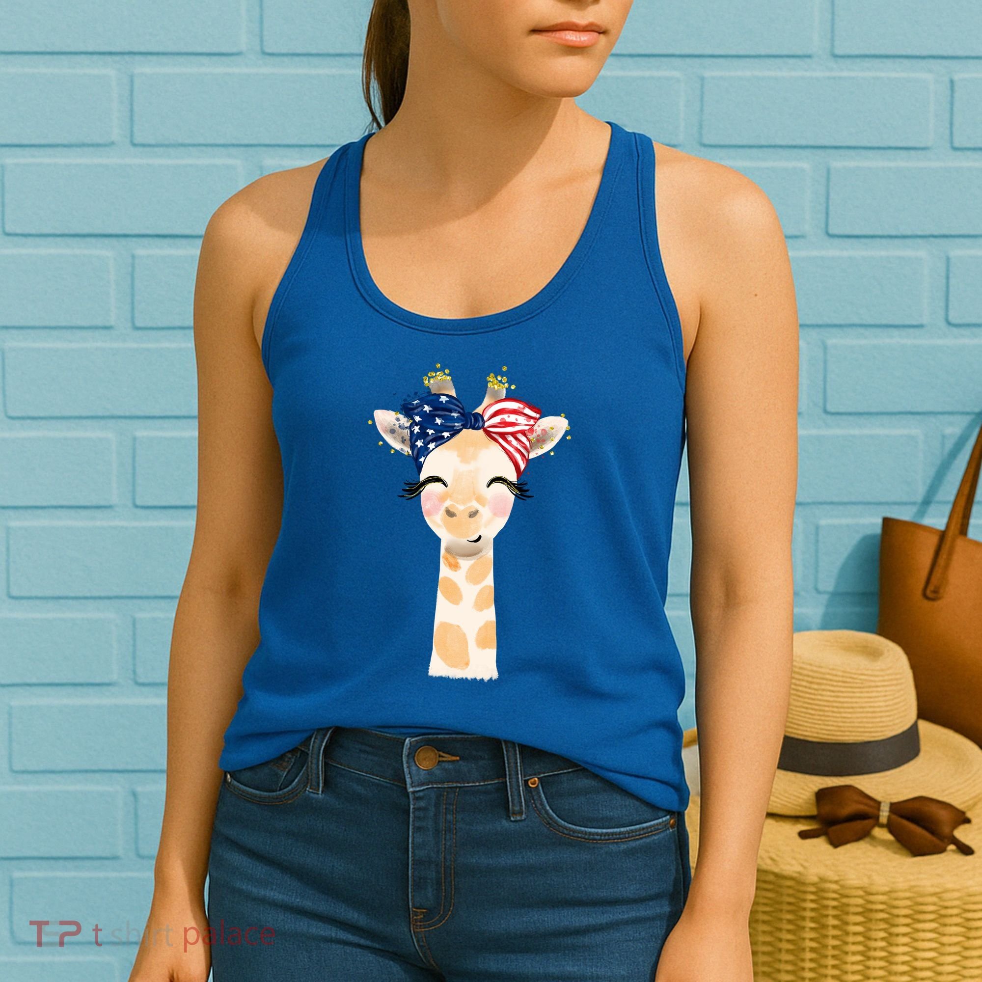 4th Of July Usa Giraffe Cute Women's Tank Top