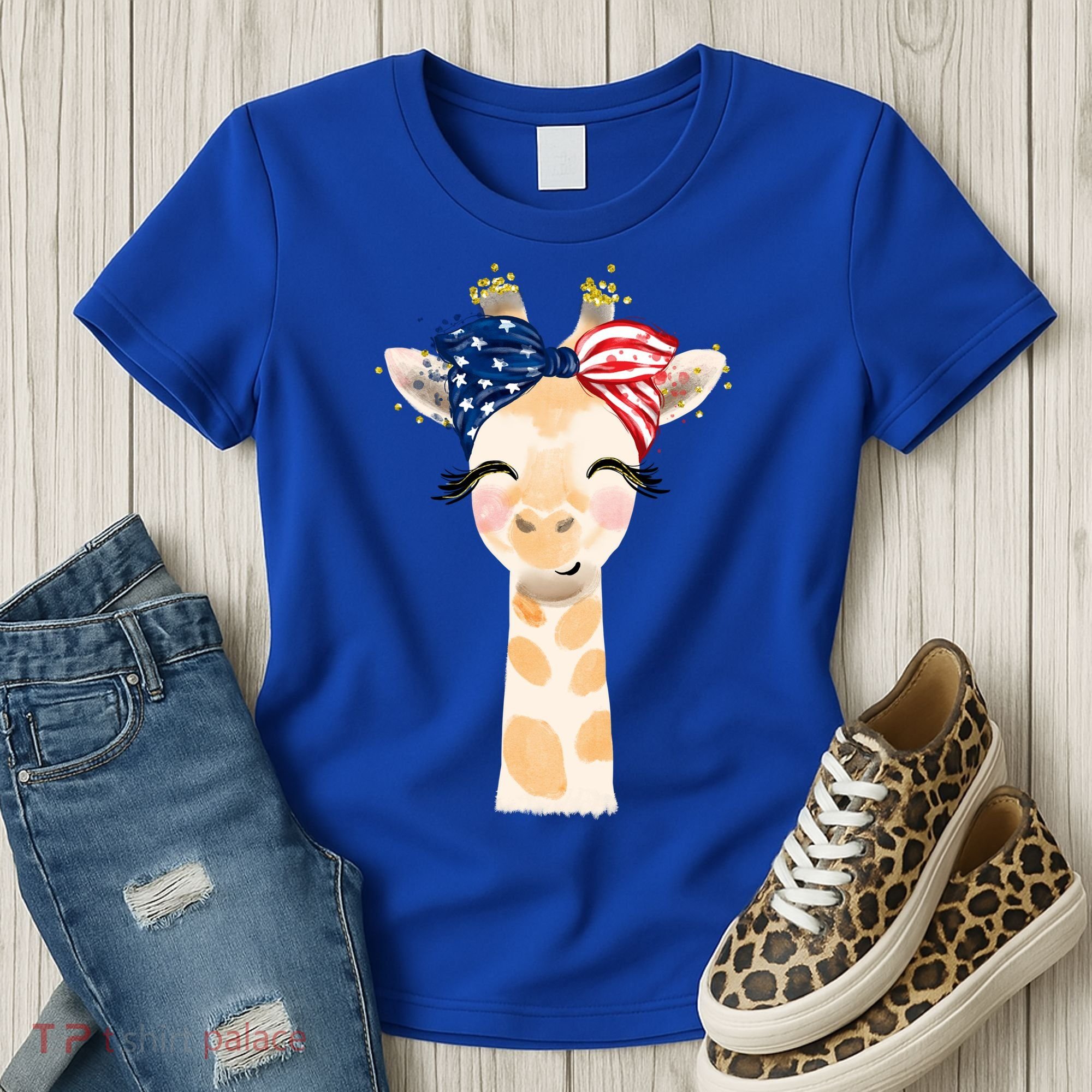 4th Of July Usa Giraffe Cute Women's T-Shirt