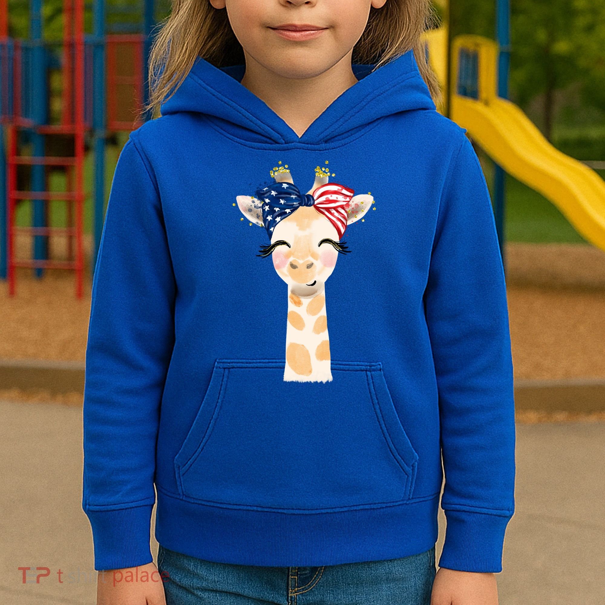 4th Of July Usa Giraffe Cute Kids Hoodie