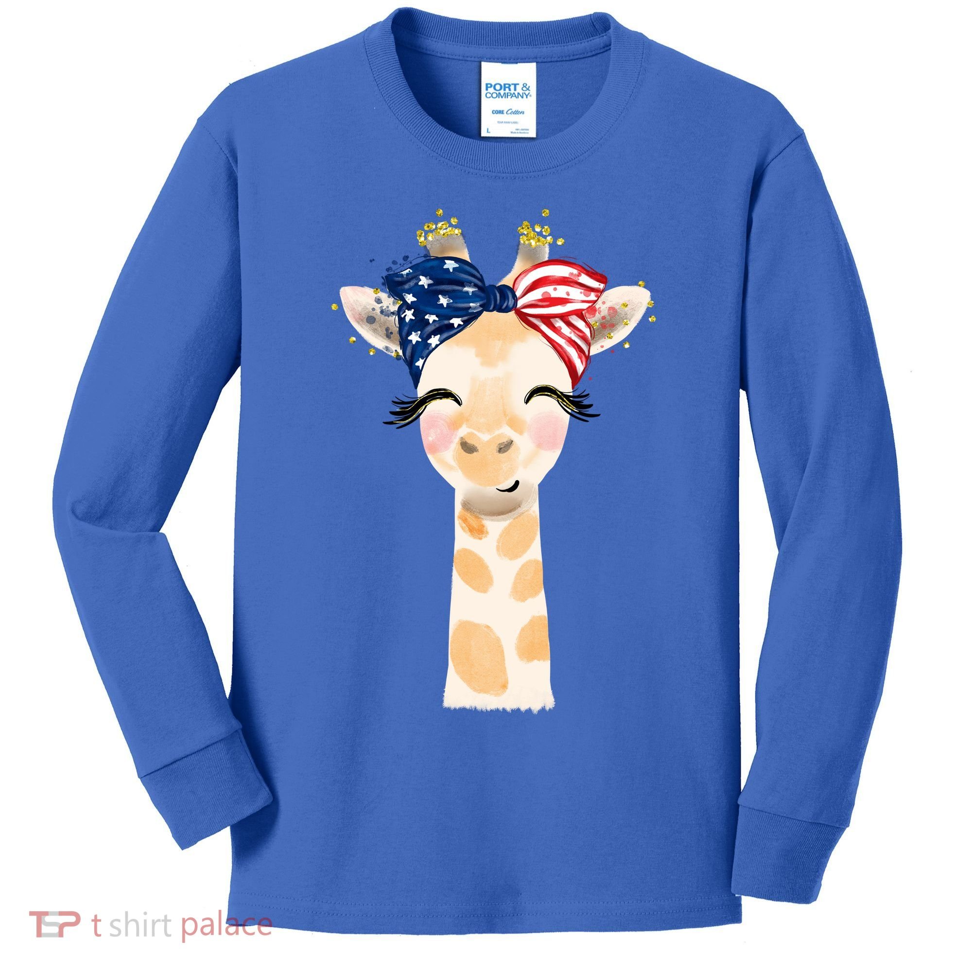 4th Of July Usa Giraffe Cute Kids Long Sleeve Shirt