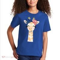 4th Of July Usa Giraffe Cute Kids T-Shirt thumb 2