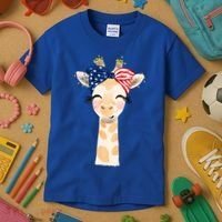 4th Of July Usa Giraffe Cute Kids T-Shirt thumb 3