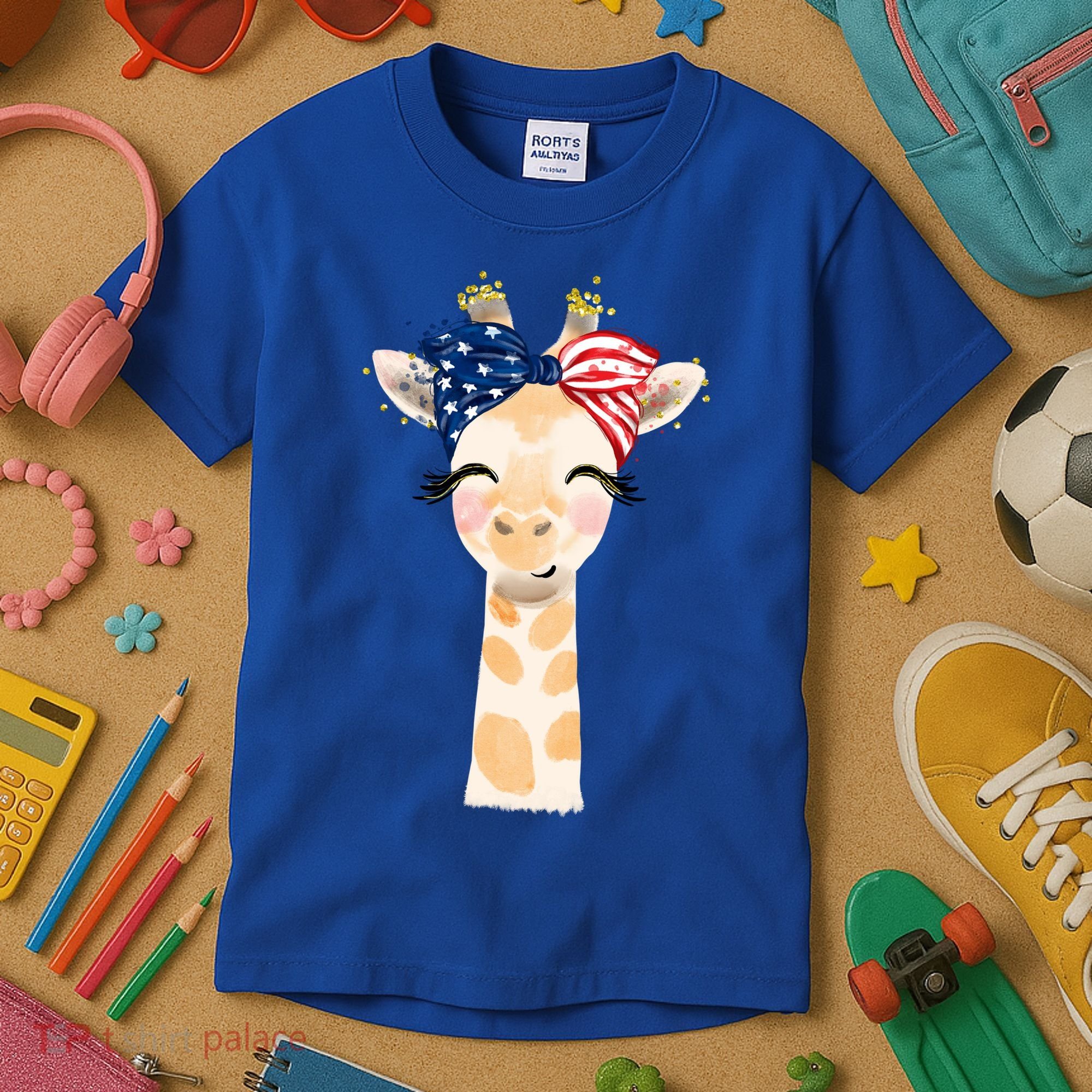 4th Of July Usa Giraffe Cute Kids T-Shirt