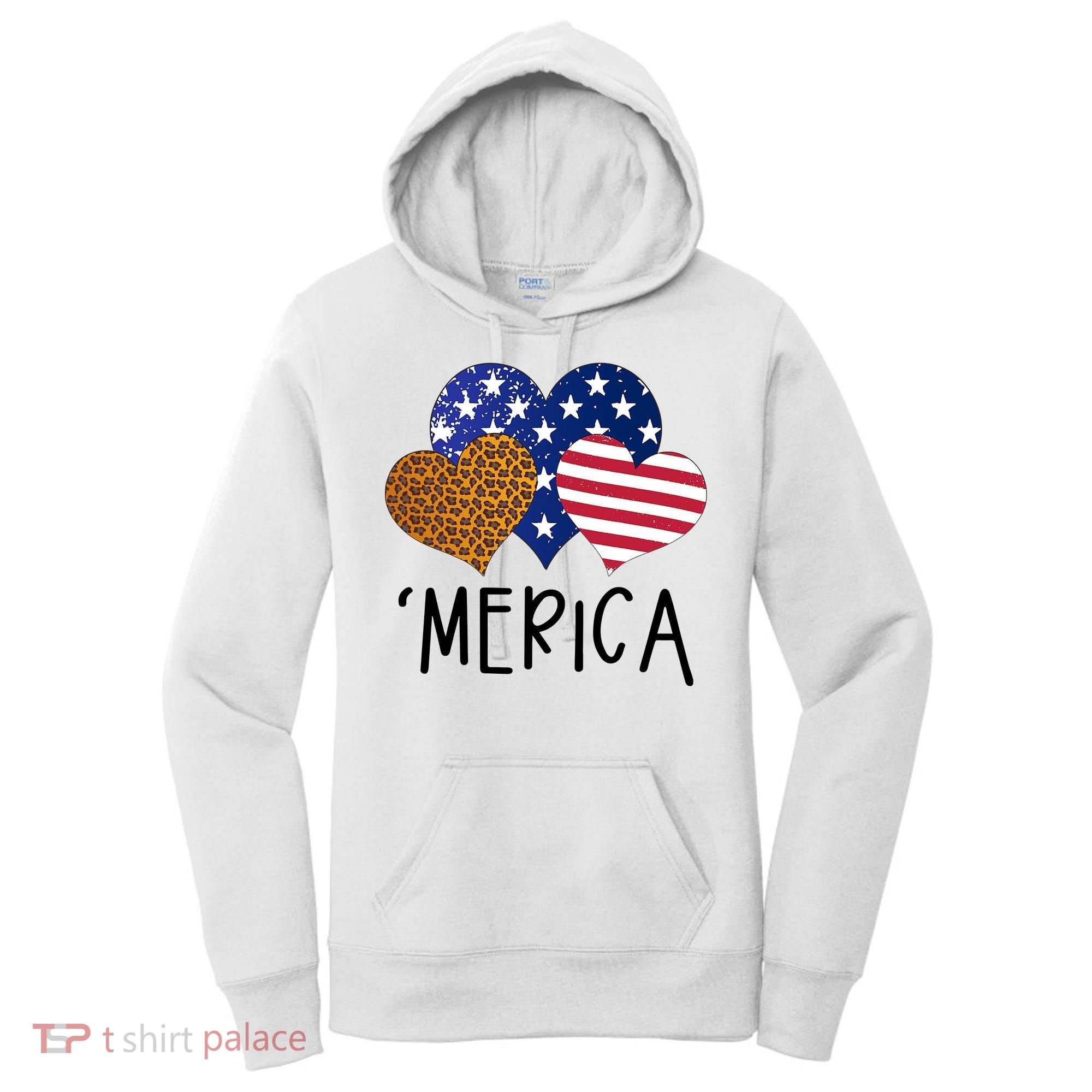 4th Of July Merica Heart USA American Flag Patriotic Women's Hoodie