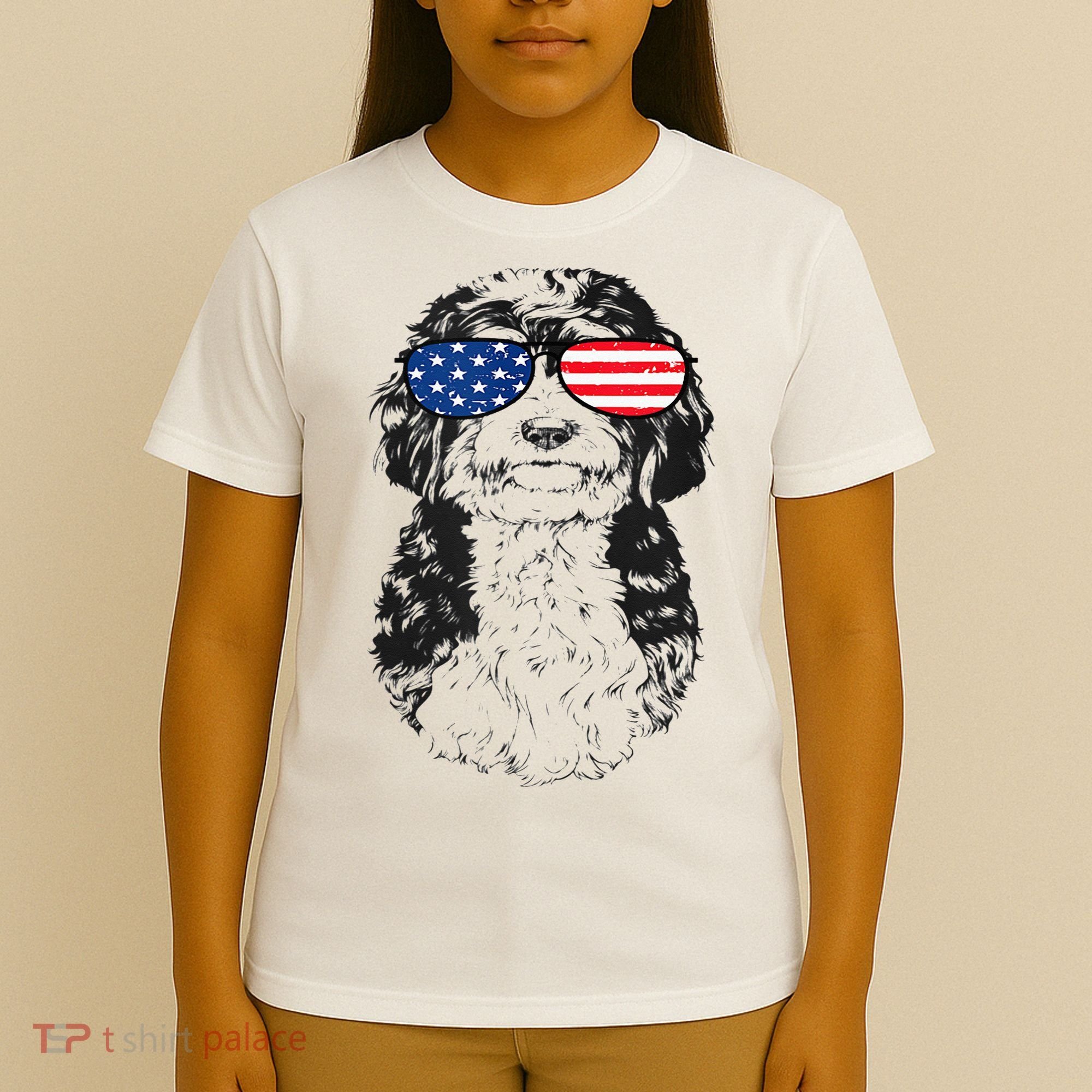4th Of July Bernedoodle Doodle Dog Patriotic USA Sunglasses T-Shirt