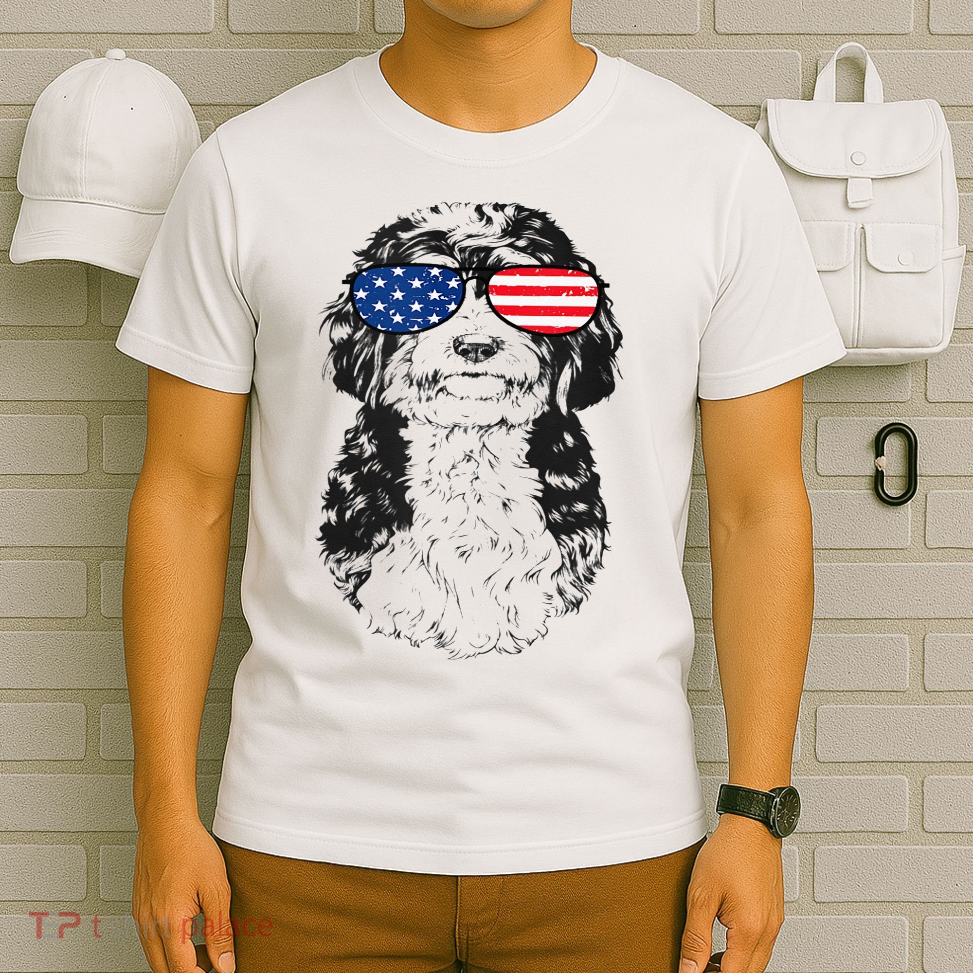 4th Of July Bernedoodle Doodle Dog Patriotic USA Sunglasses T-Shirt