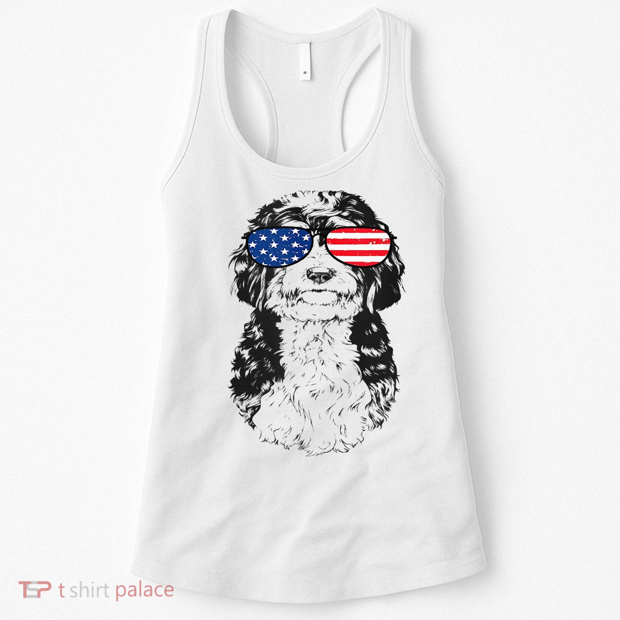 4th Of July Bernedoodle Doodle Dog Patriotic USA Sunglasses Women's Tank Top