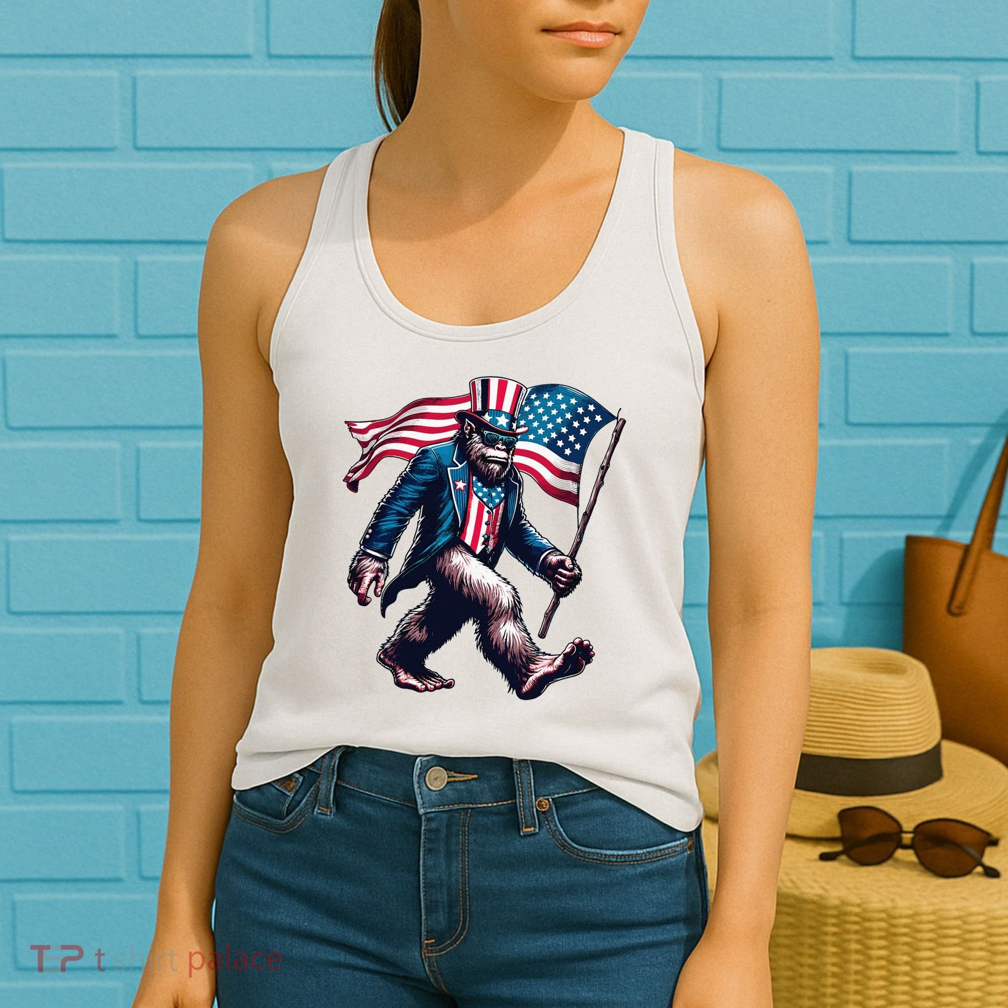 4th Of July Bigfoot Sasquatch American Flag Usa Women's Tank Top
