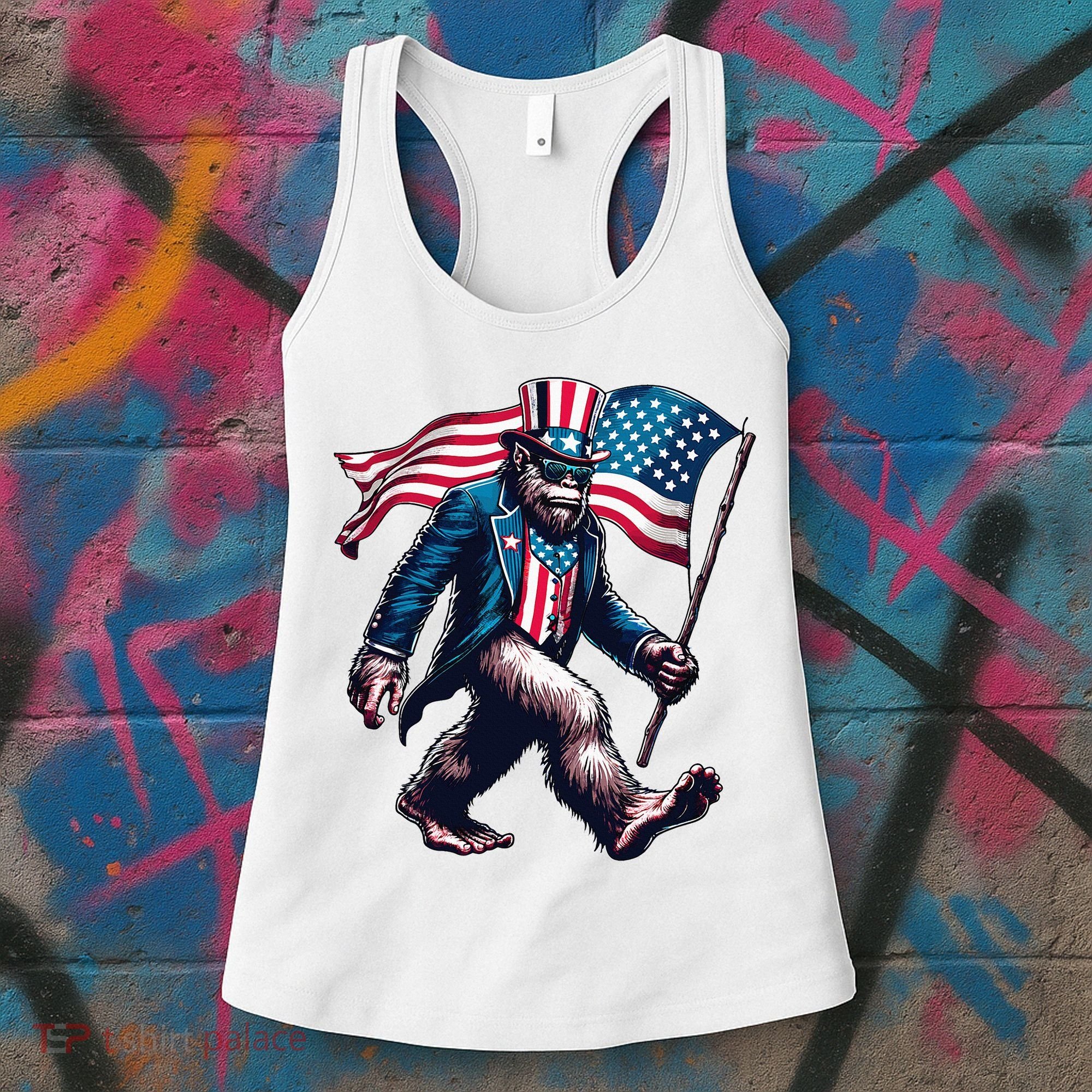 4th Of July Bigfoot Sasquatch American Flag Usa Women's Tank Top