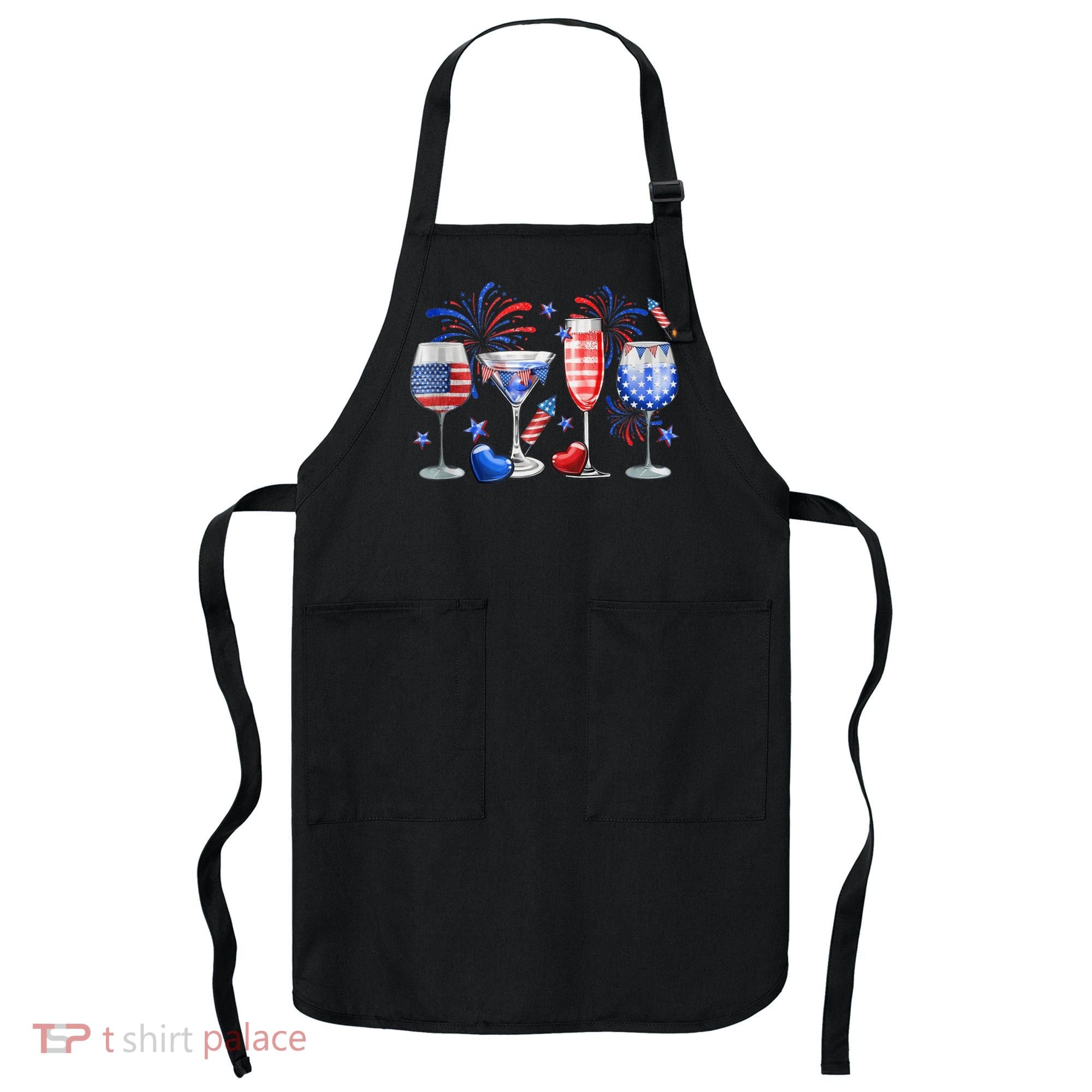 4th Of July Wine Glasses Independence Day American Flag  Apron