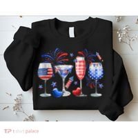 4th Of July Wine Glasses Independence Day American Flag  Sweatshirt thumb 2