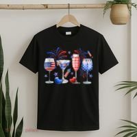 4th Of July Wine Glasses Independence Day American Flag  T-Shirt thumb 2