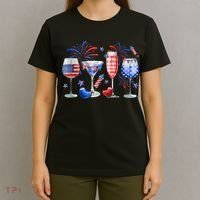 4th Of July Wine Glasses Independence Day American Flag  T-Shirt thumb 4