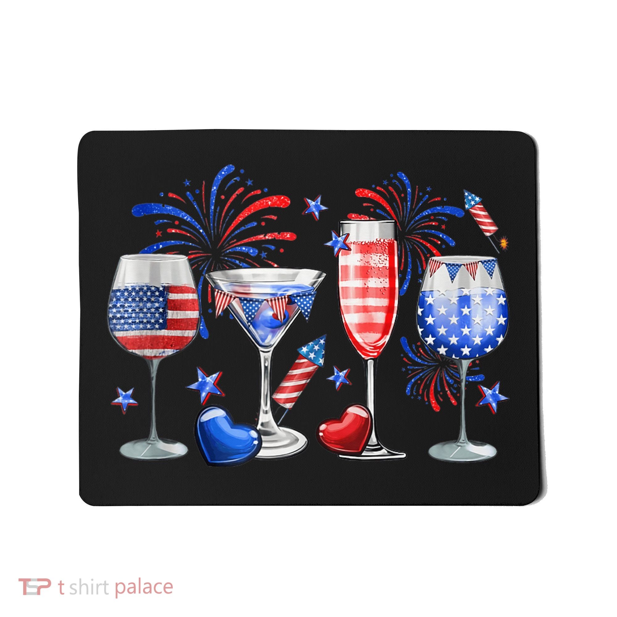 4th Of July Wine Glasses Independence Day American Flag  Mousepad