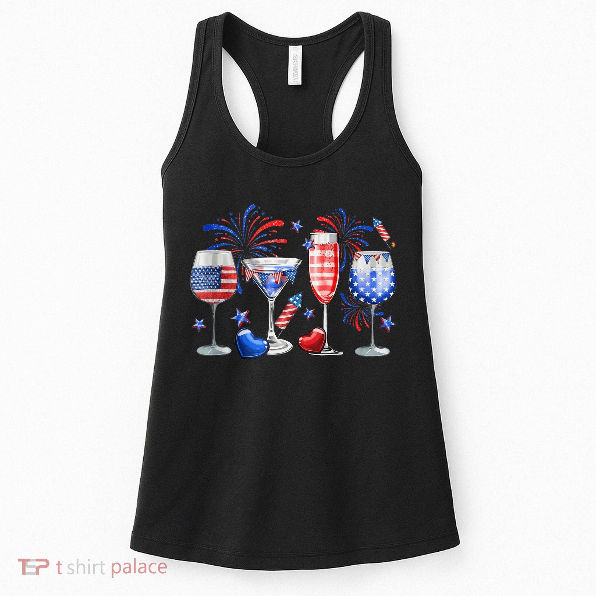 4th Of July Wine Glasses Independence Day American Flag  Women's Tank Top