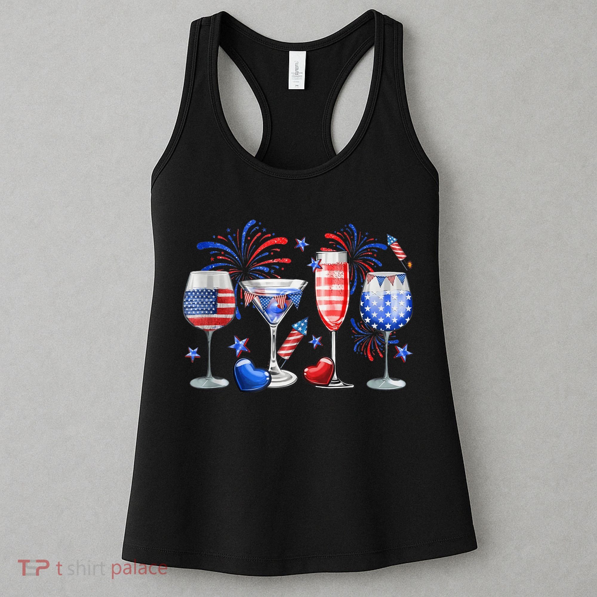 4th Of July Wine Glasses Independence Day American Flag  Women's Tank Top