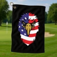 4th Of July Bald Eagle With American Flag Golf Towel thumb 1