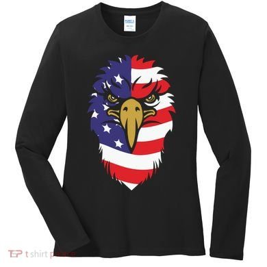 4th Of July Bald Eagle With American Flag Women's Long Sleeve Shirt