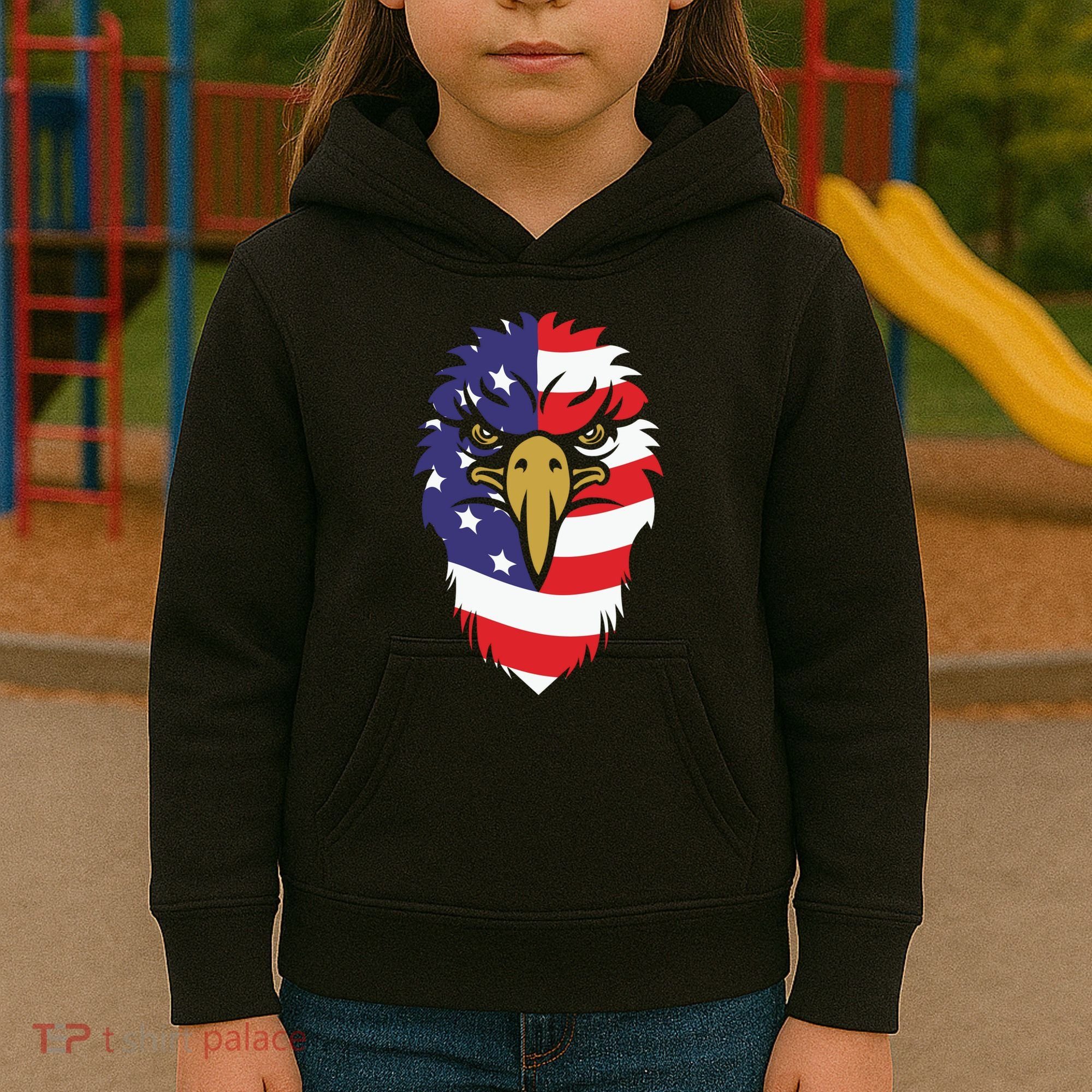 4th Of July Bald Eagle With American Flag Kids Hoodie