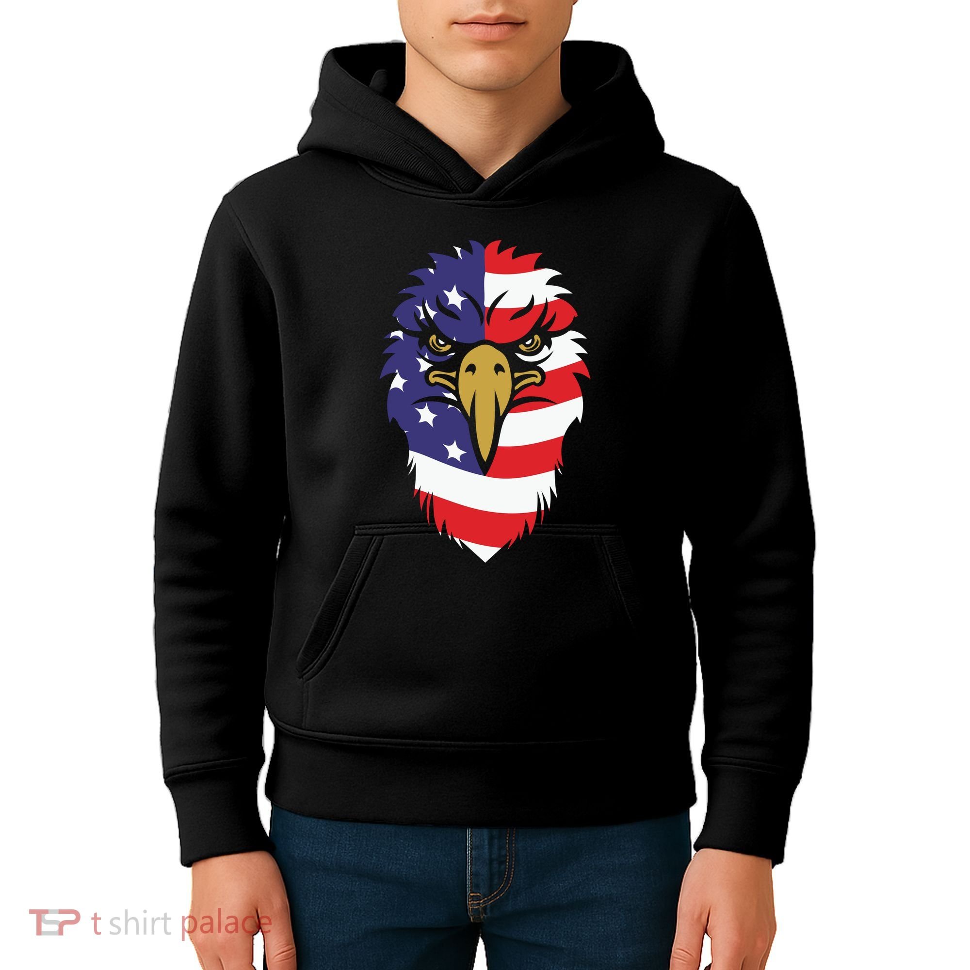 4th Of July Bald Eagle With American Flag Kids Hoodie