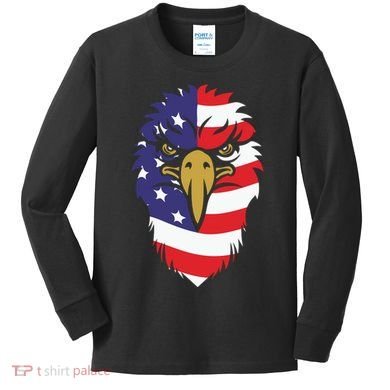 4th Of July Bald Eagle With American Flag Kids Long Sleeve Shirt