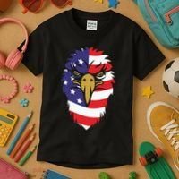 4th Of July Bald Eagle With American Flag Kids T-Shirt thumb 3