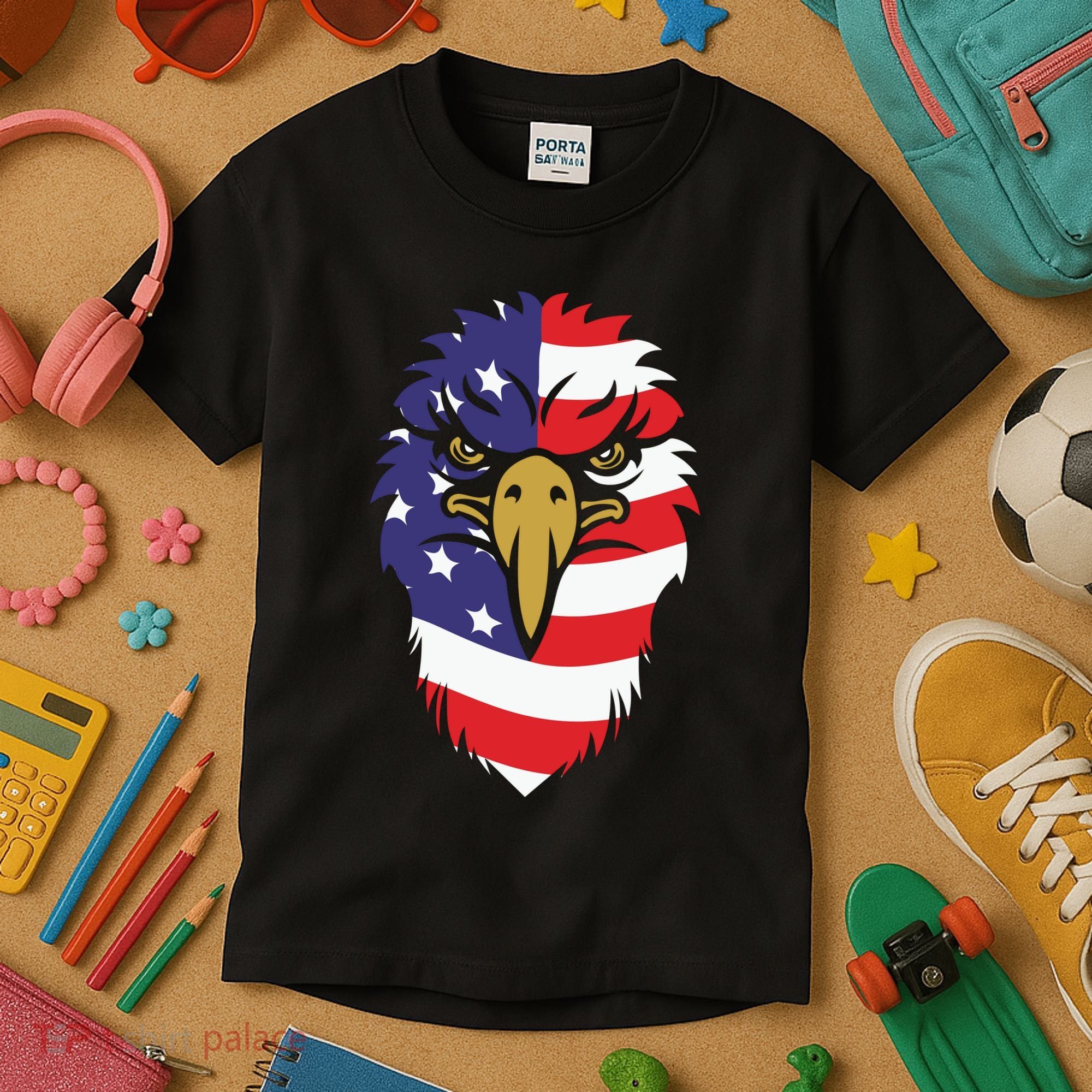4th Of July Bald Eagle With American Flag Kids T-Shirt