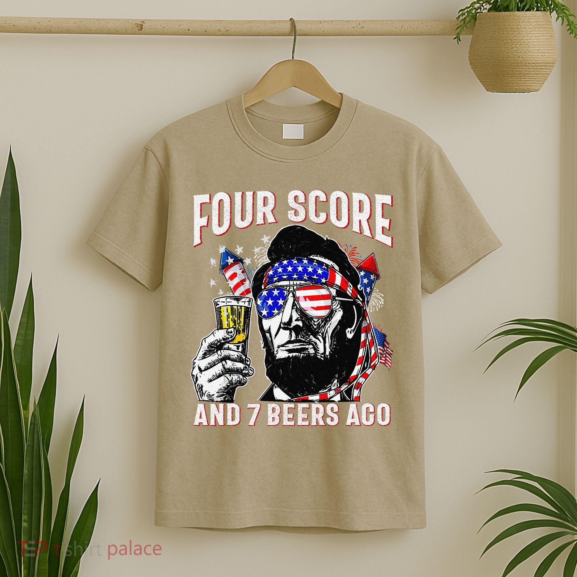 4th Of July Drinking Beer Patriot Four Score And 7 Beers Ago T-Shirt